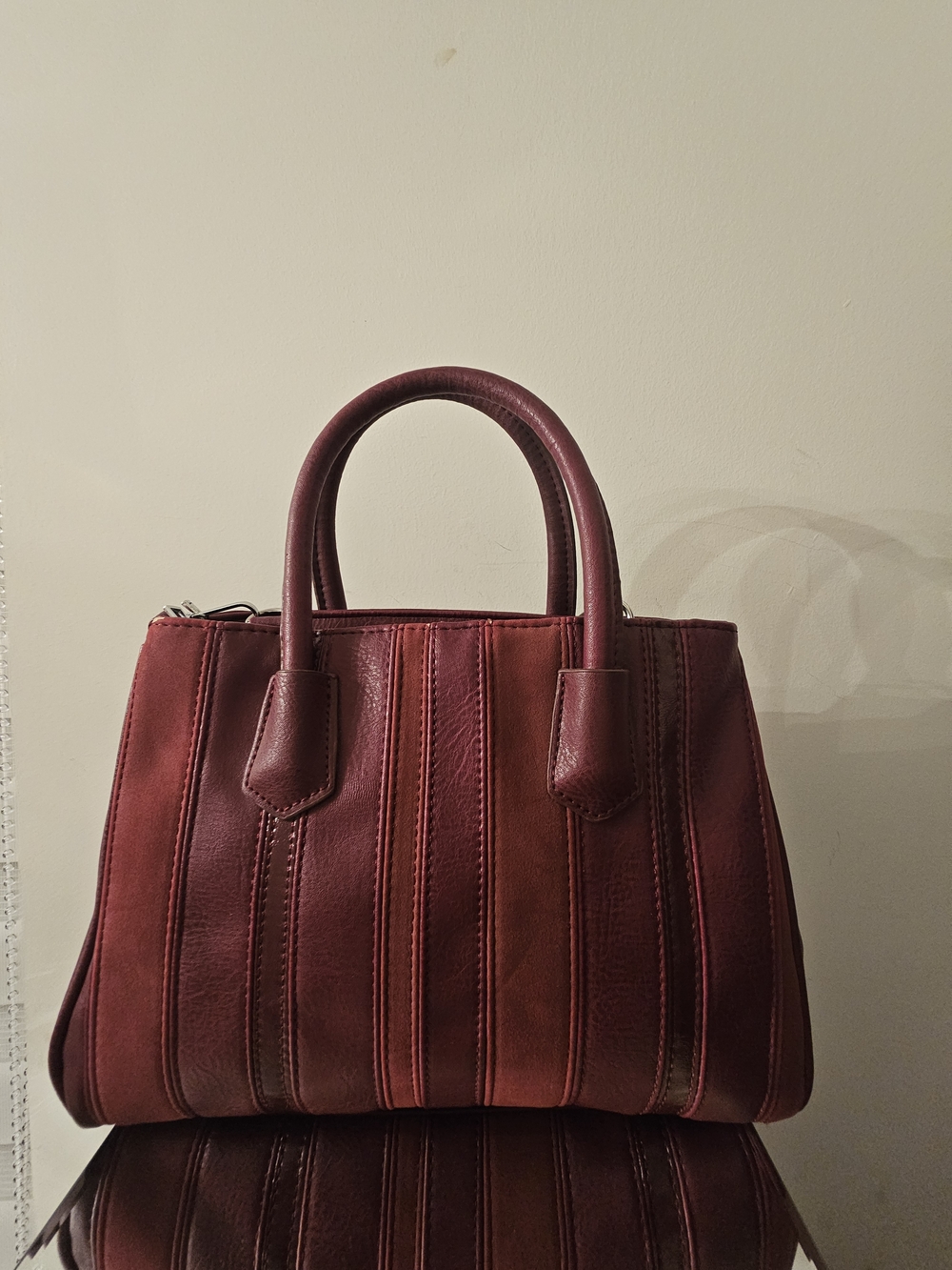 Structured Burgundy Leather Satchel with Dual Top Handles